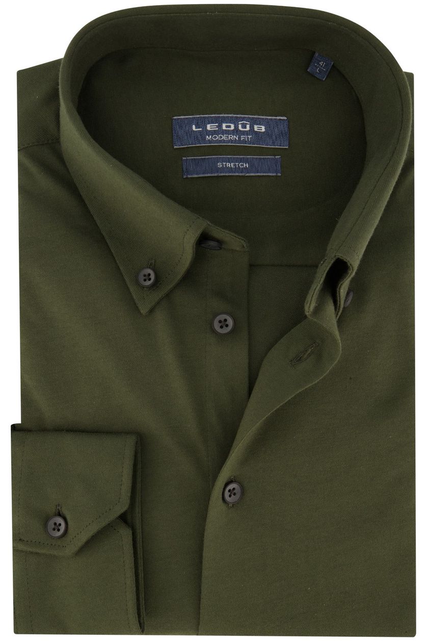 Ledub business overhemd groen effen katoen normale fit