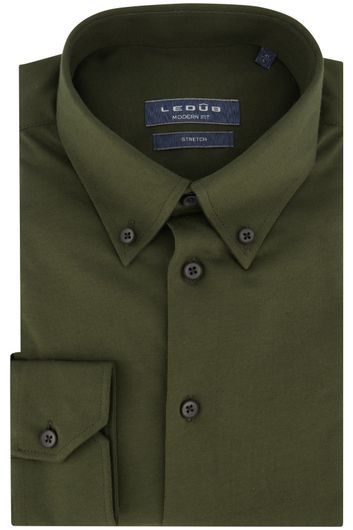Ledub business overhemd normale fit groen effen katoen