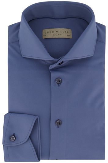 John Miller overhemd mouwlengte 7 slim fit blauw effen 
