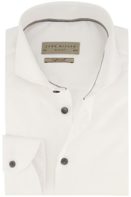 John Miller John Miller overhemd mouwlengte 7 wit effen katoen slim fit