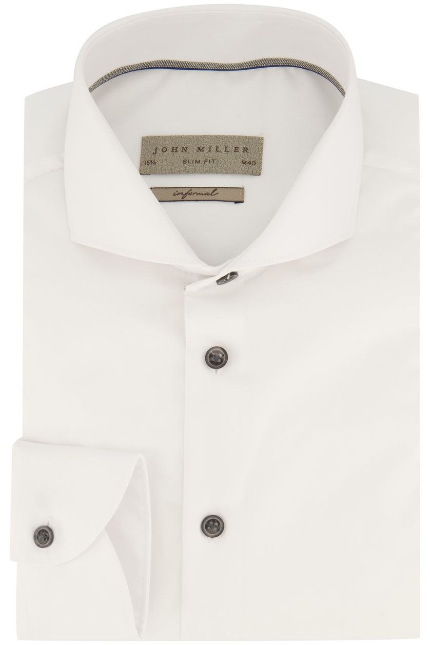 John Miller overhemd mouwlengte 7 wit effen katoen met wide spread boord