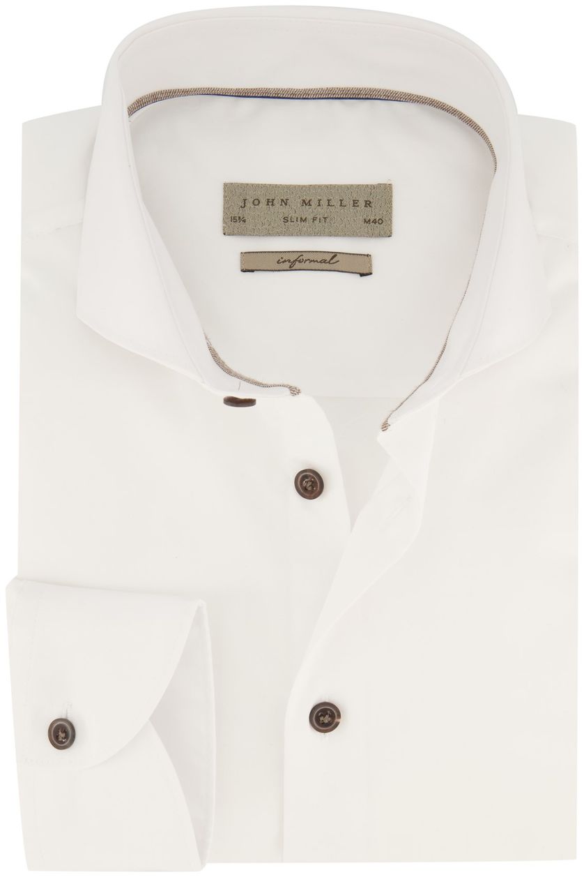 John Miller overhemd mouwlengte 7 Slim Fit wit effen katoen