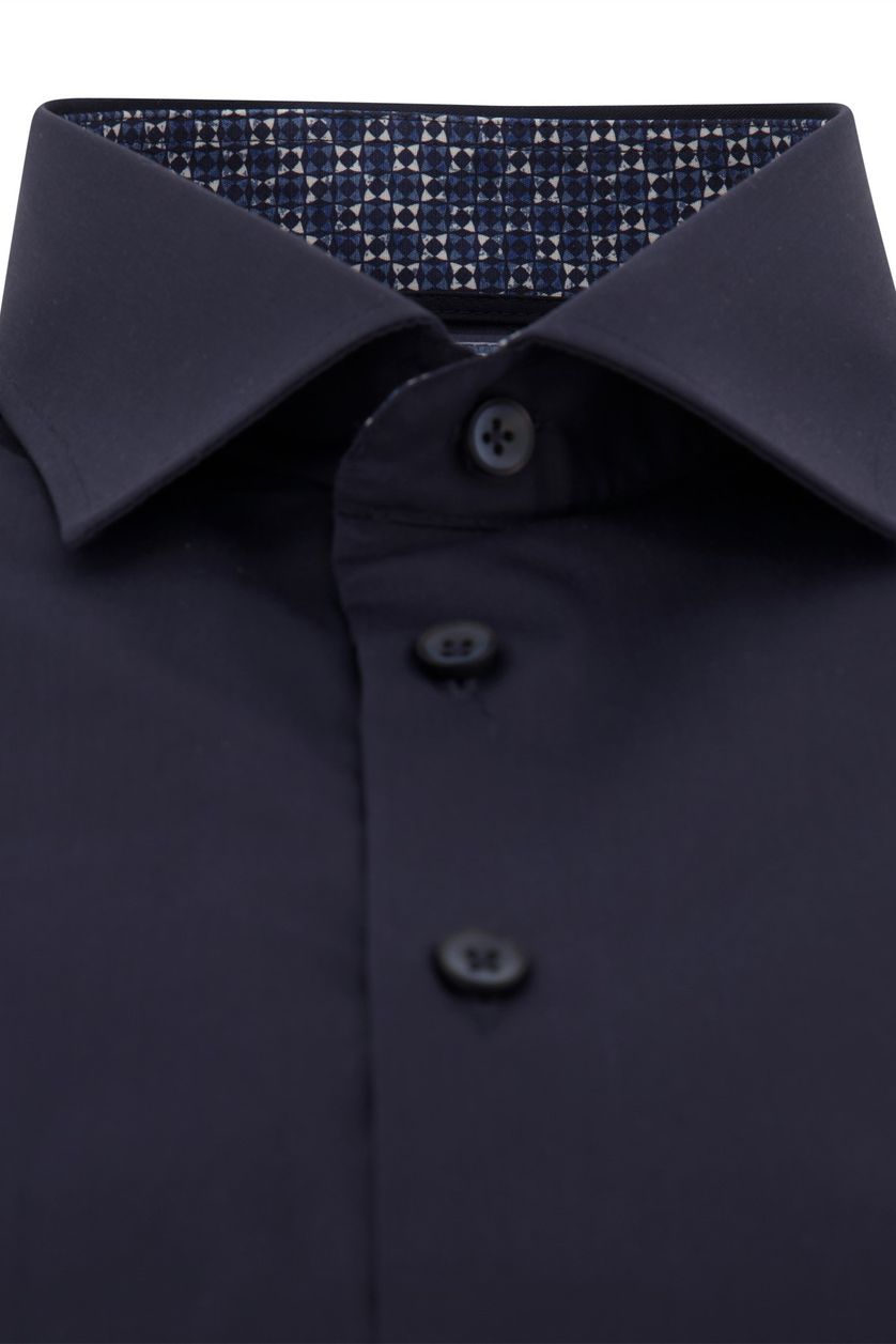 Ledub overhemd mouwlengte 7 Modern Fit New donkerblauw effen katoen normale fit