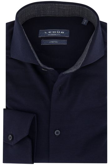 100% katoenen Ledub overhemd mouwlengte 7 normale fit donkerblauw effen