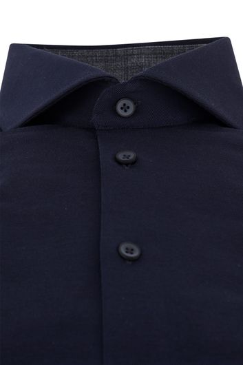 overhemd mouwlengte 7 Ledub Modern Fit donkerblauw effen katoen normale fit 