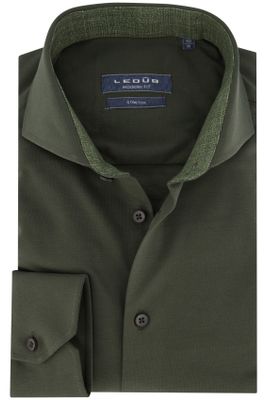 Ledub Ledub overhemd mouwlengte 7 Modern Fit New groen effen katoen normale fit