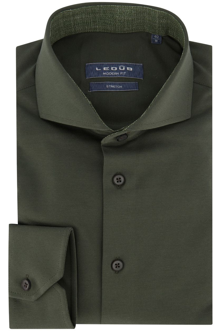 Ledub overhemd mouwlengte 7 Modern Fit New groen effen katoen normale fit