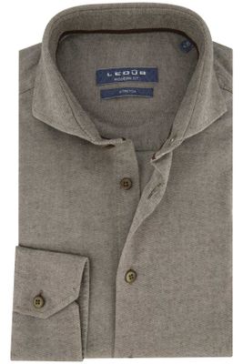 Ledub Ledub casual overhemd mouwlengte 7 Modern Fit grijs effen katoen normale fit