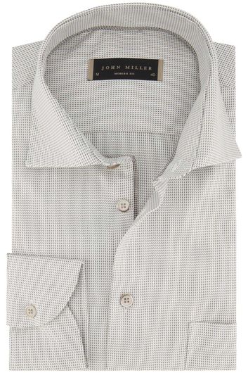 business overhemd John Miller Tailored Fit grijs geprint katoen normale fit 