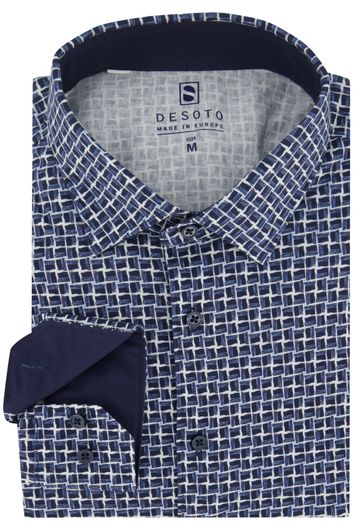 Desoto casual overhemd slim fit blauw geprint katoen