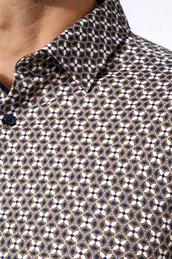 casual overhemd Desoto  donkerblauw geprint katoen slim fit 
