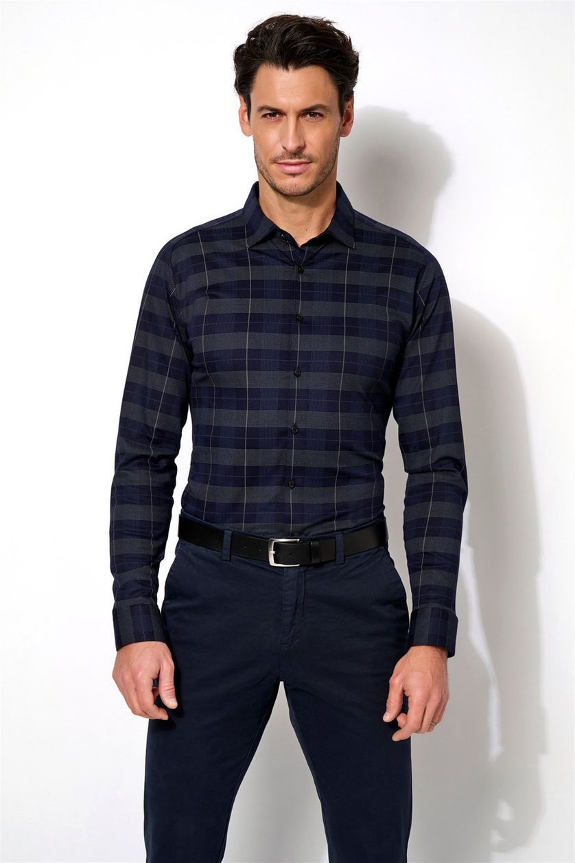 Desoto casual overhemd  donkerblauw geruit katoen slim fit