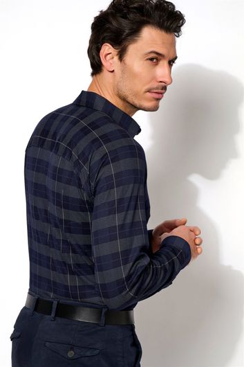casual overhemd Desoto  donkerblauw geruit katoen slim fit 