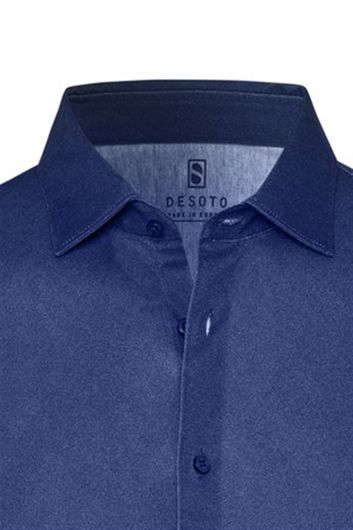 casual overhemd Desoto  donkerblauw effen katoen slim fit 