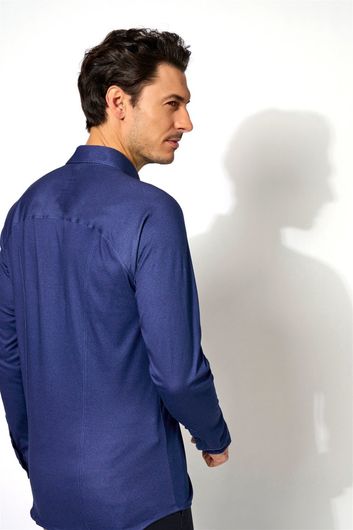 casual overhemd Desoto  donkerblauw effen katoen slim fit 