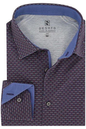 casual overhemd Desoto  bordeaux geprint katoen slim fit 