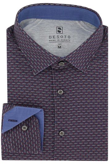 casual overhemd Desoto  bordeaux geprint katoen slim fit 