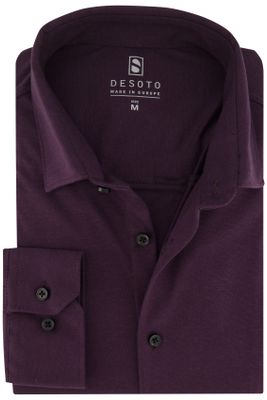 Desoto casual overhemd Desoto aubergine effen katoen slim fit 