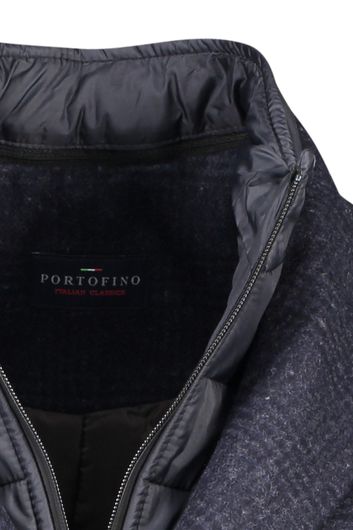 Portofino winterjas donkerblauw geruit rits + knoop normale fit 