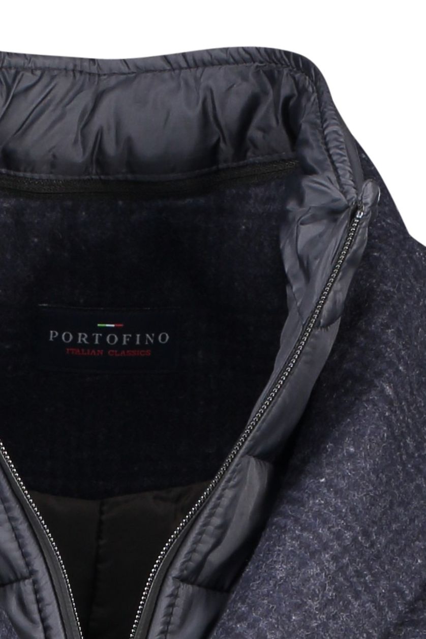Portofino winterjas donkerblauw normale fit geruit rits + knoop