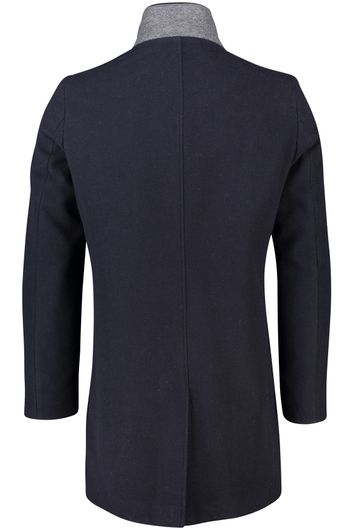 Portofino winterjas donkerblauw effen rits + knoop normale fit wol