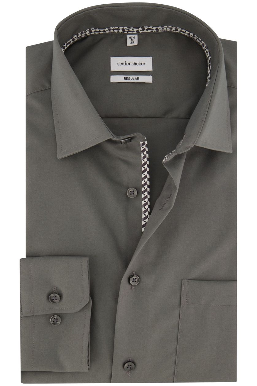 Seidensticker business overhemd Regular grijs effen normale fit borstzak