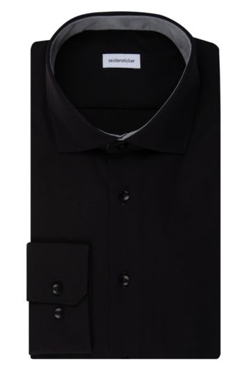 Zakelijk Seidensticker overhemd normale fit zwart uni katoen