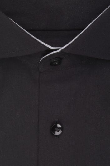 Zakelijk Seidensticker overhemd normale fit zwart uni katoen