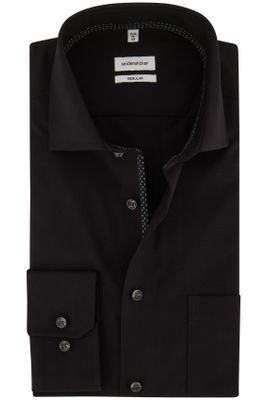 Seidensticker Seidensticker business overhemd  normale fit zwart effen katoen