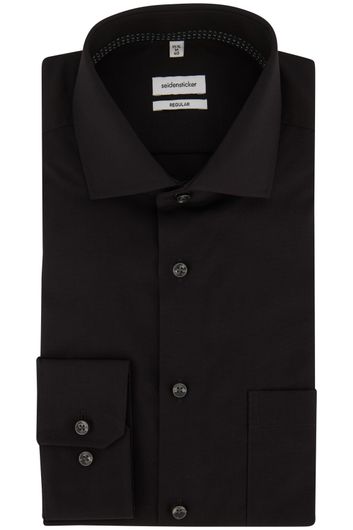 Seidensticker business overhemd  normale fit zwart effen katoen