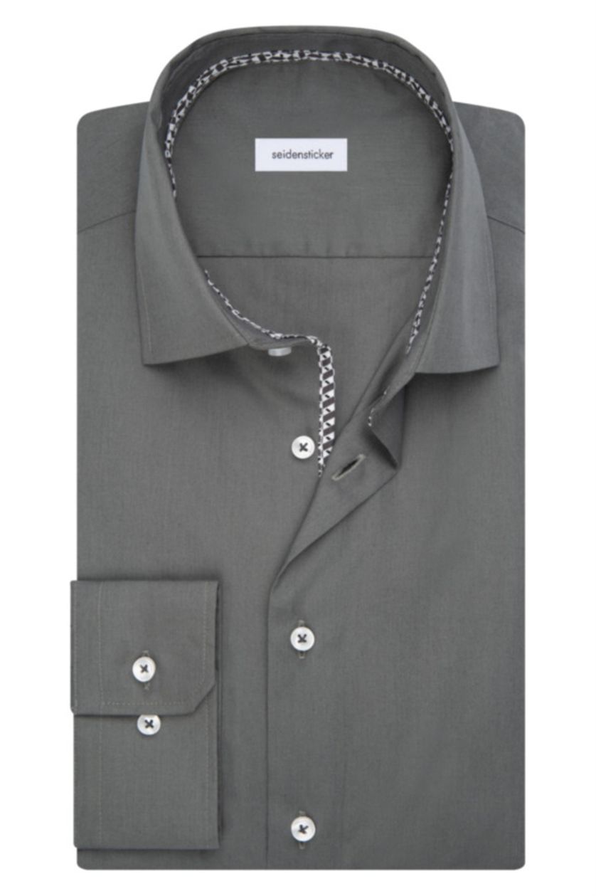 Seidensticker business overhemd  grijs effen katoen normale fit