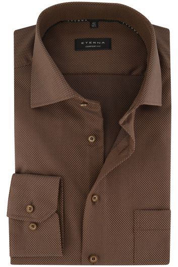 Eterna casual overhemd Comfort Fit wijde fit bruin geprint katoen