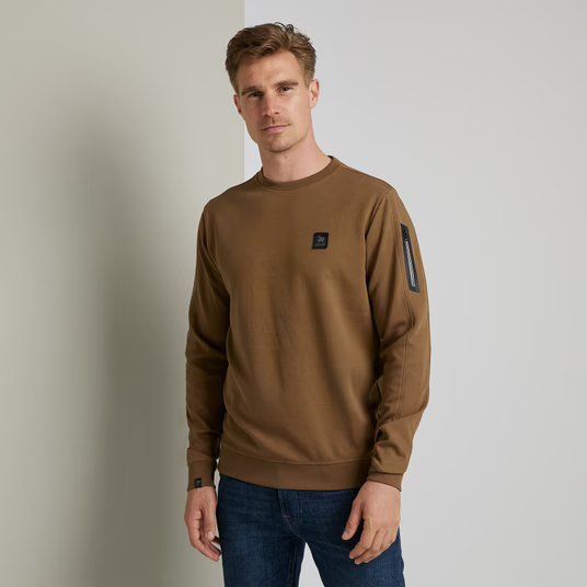 Vanguard sweater bruin effen katoen ronde hals 