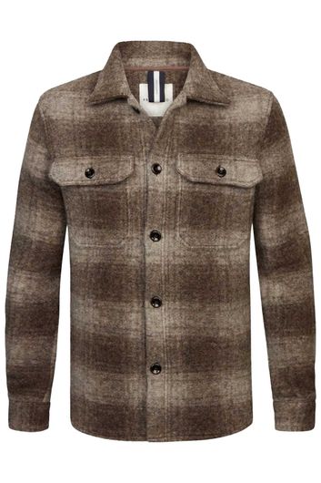 Profuomo casual overhemd overshirt bruin knopen geruit wol
