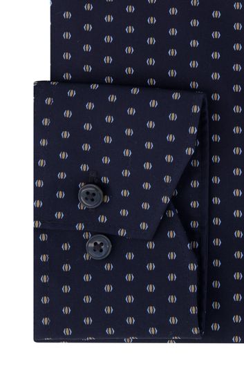 Olymp overhemd mouwlengte 7 Luxor Modern Fit normale fit donkerblauw printje katoen