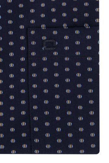 overhemd mouwlengte 7 Olymp Luxor Modern Fit donkerblauw geprint katoen normale fit 