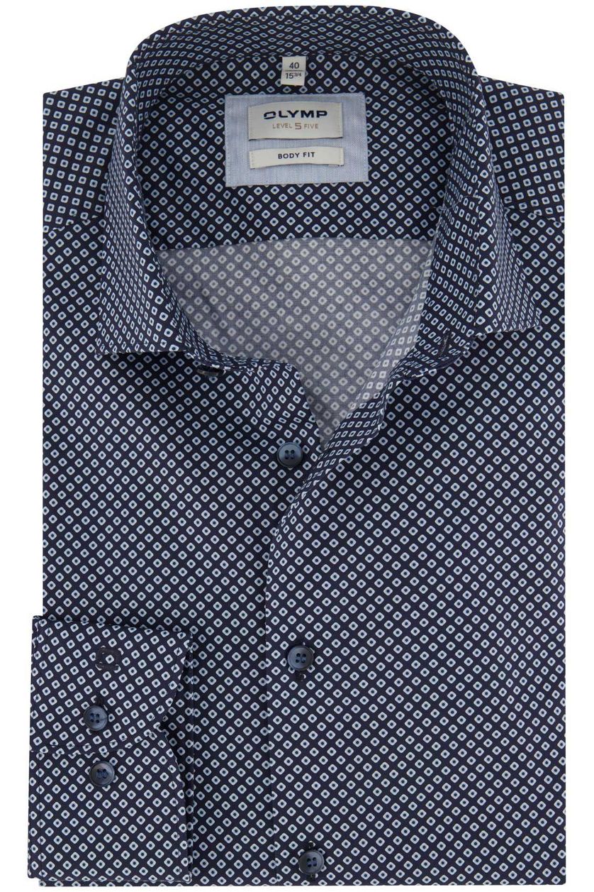 Olymp overhemd mouwlengte 7  donkerblauw geprint katoen extra slim fit
