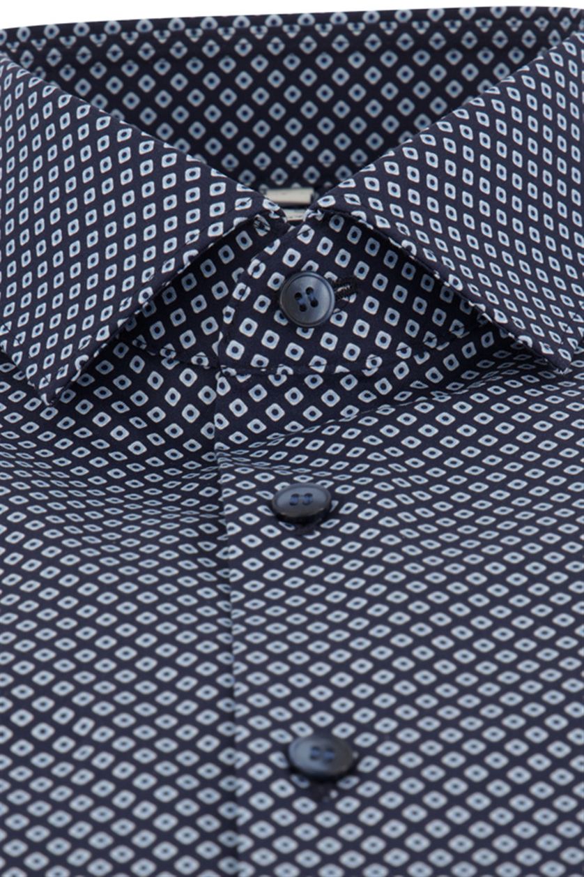 Olymp overhemd mouwlengte 7  donkerblauw geprint katoen extra slim fit