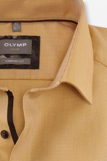 business overhemd Olymp Luxor Comfort Fit geel effen katoen wijde fit 