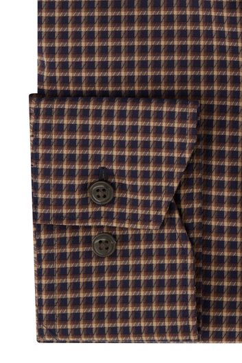 business overhemd Olymp Luxor Comfort Fit bruin geruit katoen wijde fit 