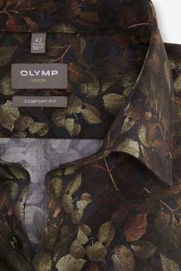business overhemd Olymp Luxor Comfort Fit bruin geprint katoen wijde fit 
