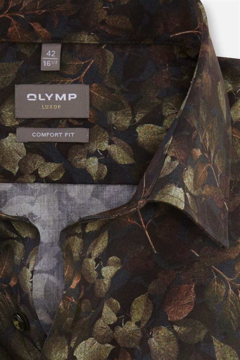 Zakelijk overhemd Olymp Luxor Comfort Fit bruin geprint katoen wijde fit