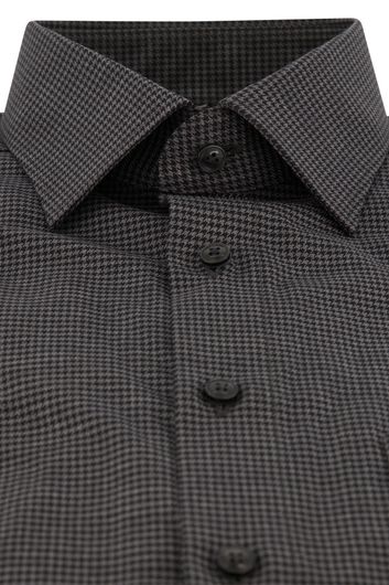 Olymp business overhemd Luxor Comfort Fit wijde fit zwart geprint katoen