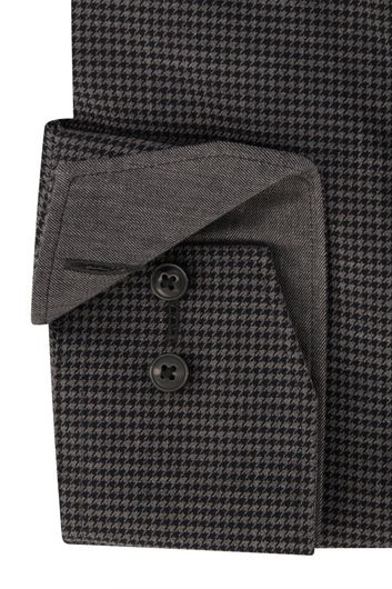 business overhemd Olymp Luxor Comfort Fit zwart geprint katoen wijde fit 