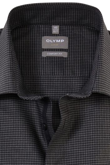 Olymp overhemd mouwlengte 7 Luxor Comfort Fit wijde fit zwart geprint katoen