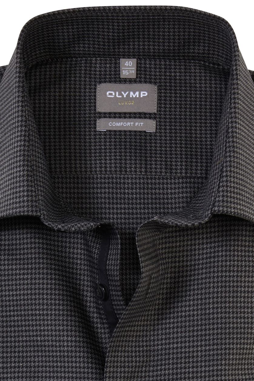Olymp overhemd mouwlengte 7 Luxor Comfort Fit zwart geprint katoen wijde fit