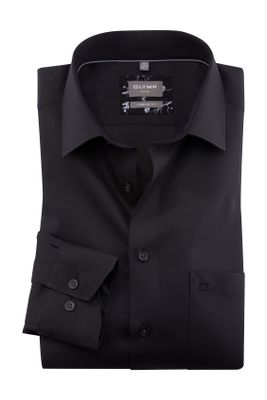 Olymp Olymp business overhemd Luxor Comfort Fit wijde fit zwart effen katoen