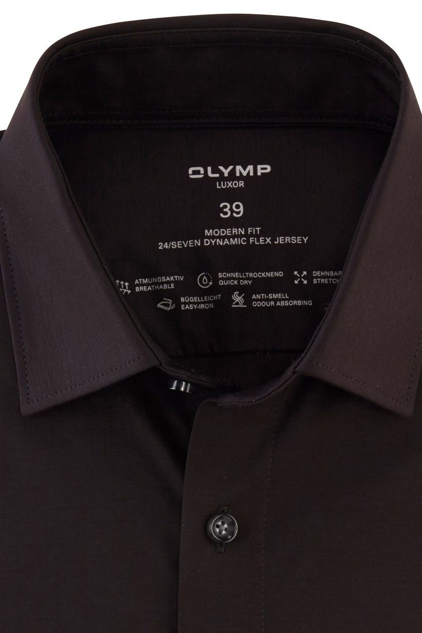 Olymp overhemd mouwlengte 7 Luxor Modern Fit zwart effen katoen normale fit