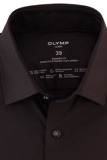 overhemd mouwlengte 7 Olymp Luxor Modern Fit zwart effen katoen normale fit 
