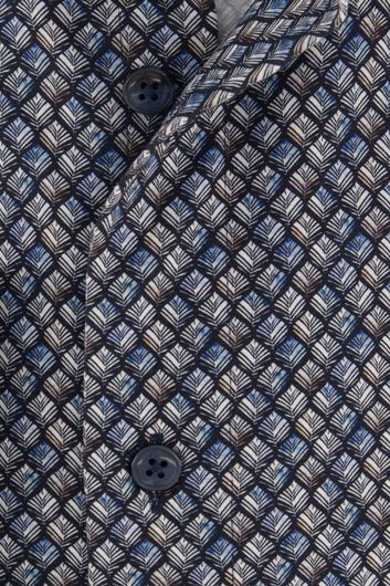 Olymp overhemd mouwlengte 7 Luxor Modern Fit normale fit blauw geprint katoen